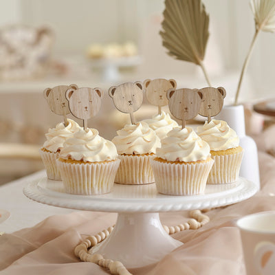 Ginger Ray Wooden Teddy Bear Cupcake Toppers