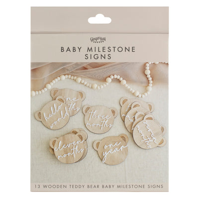 Ginger Ray Wooden Teddy Bear Baby Milestone Signs