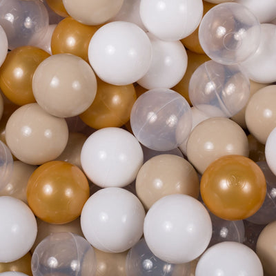 Velvet Grey-Blue Ball Pit - Gold, Beige, White & Clear Balls