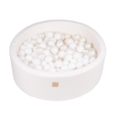 White Boucle Ball Pit | White, Clear & Pearl White Balls
