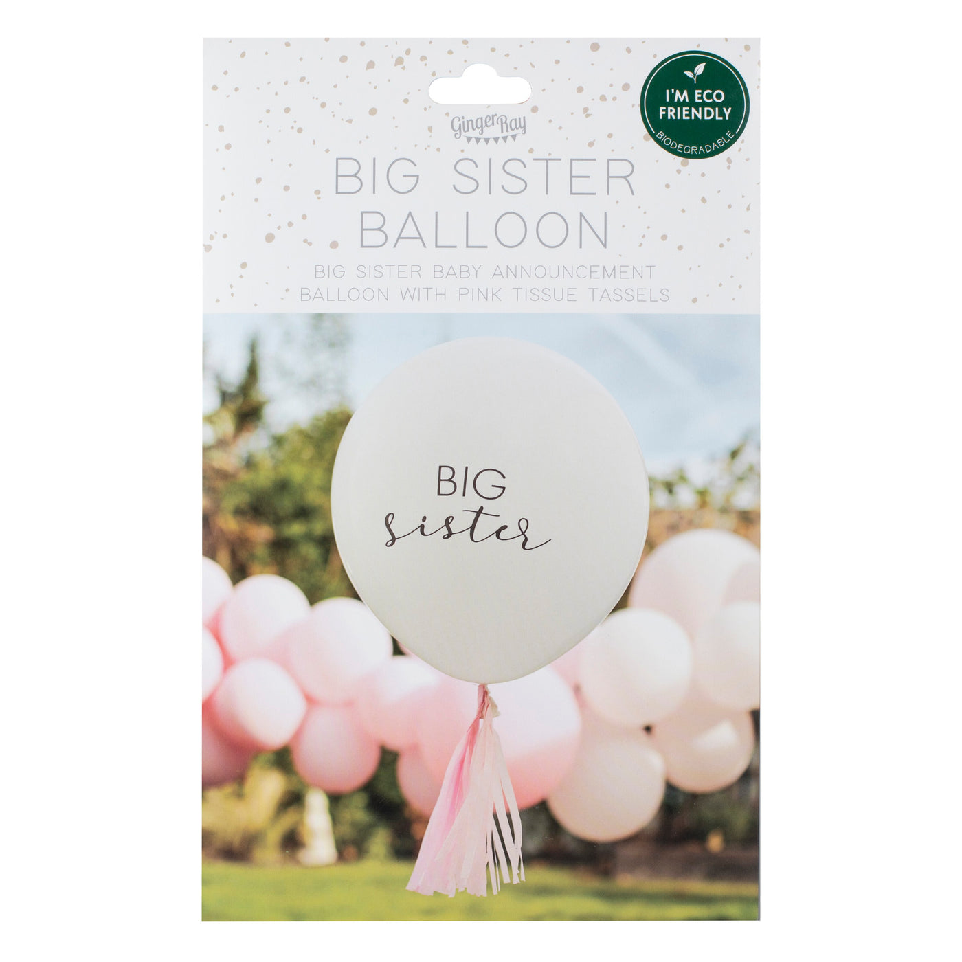 Ginger Ray Big Sister Balloon with Pink Tassels