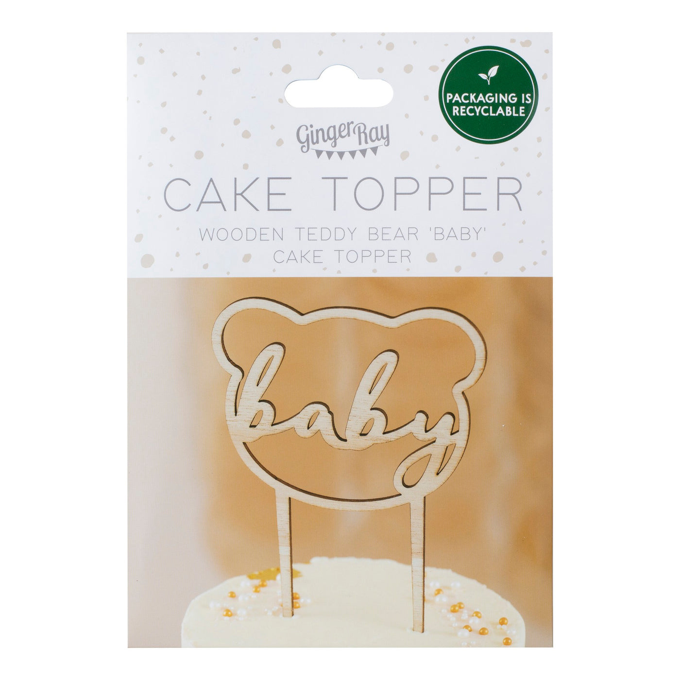 Ginger Ray Wooden Teddy Bear Baby Shower Cake Topper